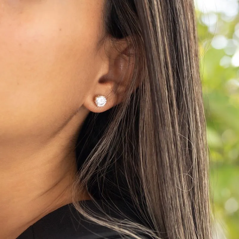 14 Carat Gold Earrings In a 7mm White Zircon Inlay
