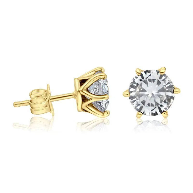 14 Carat Gold Earrings In a 7mm White Zircon Inlay