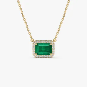 14k 1.00 Ctw Octagon Emerald in Diamond Halo Setting