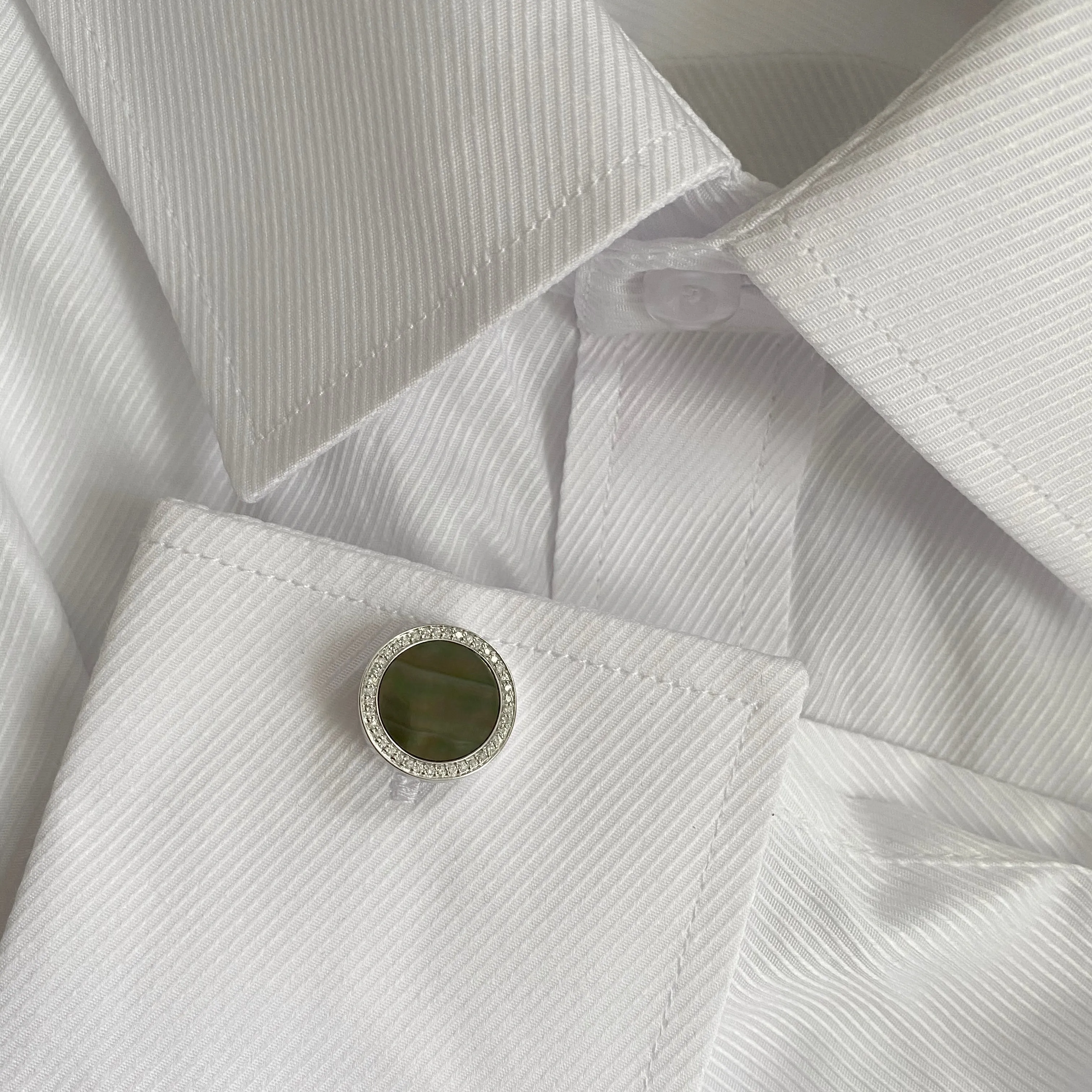 14K GOLD DIAMOND AND BLACK MOTHER OF PEARL JERRY CUFFLINKS