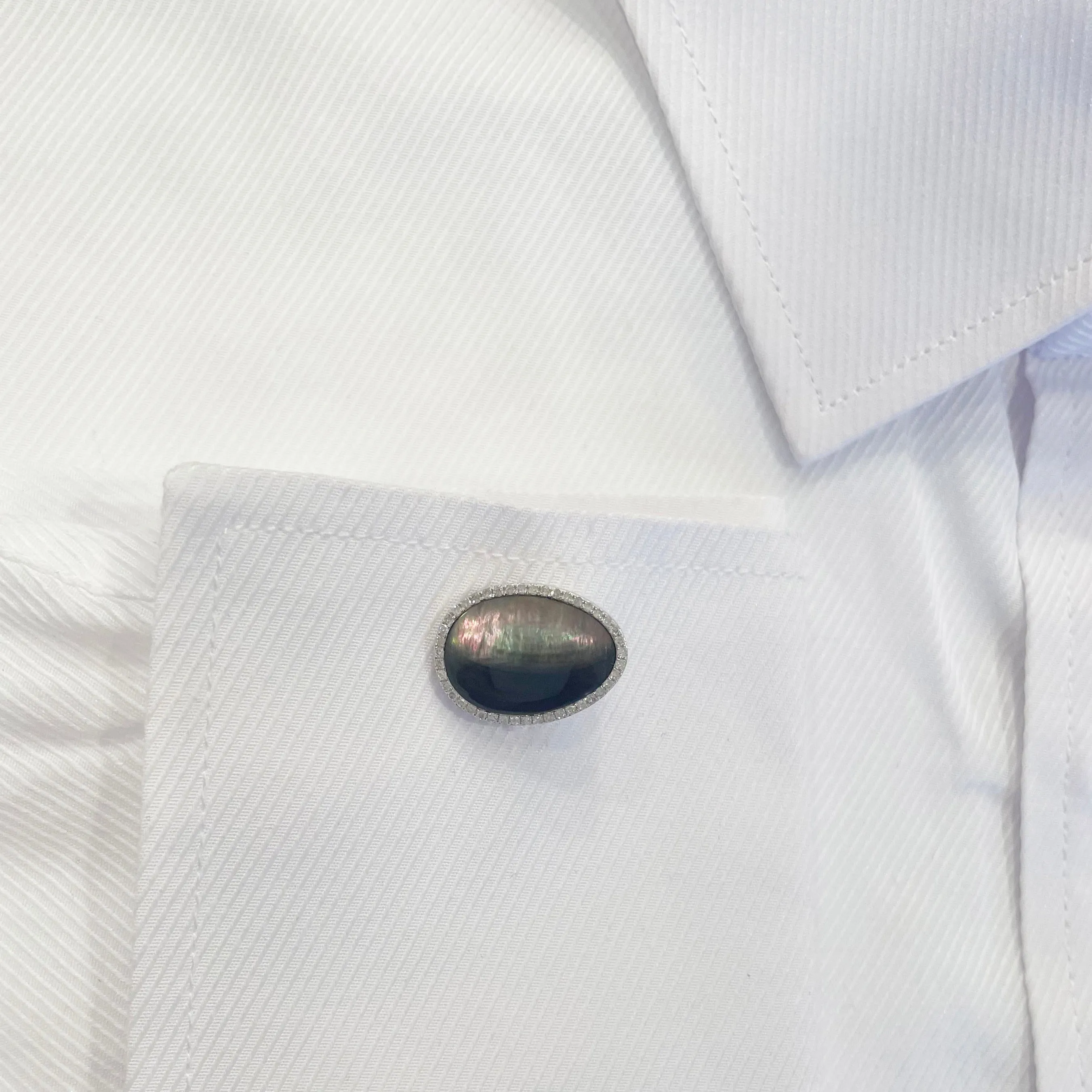 14K GOLD DIAMOND BLACK MOTHER OF PEARL JAY CUFFLINKS