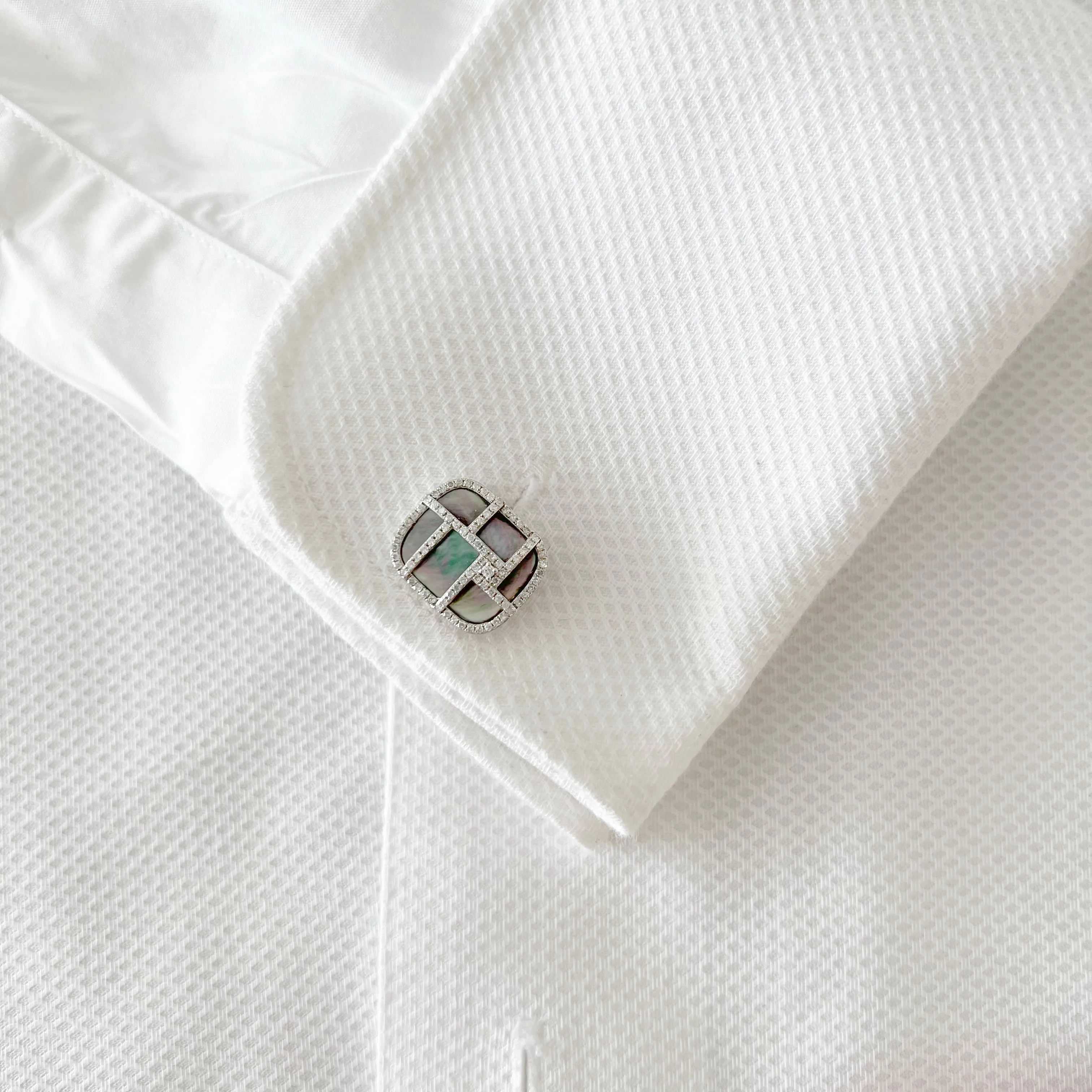 14K GOLD DIAMOND BLACK MOTHER OF PEARL JOEL CUFFLINKS