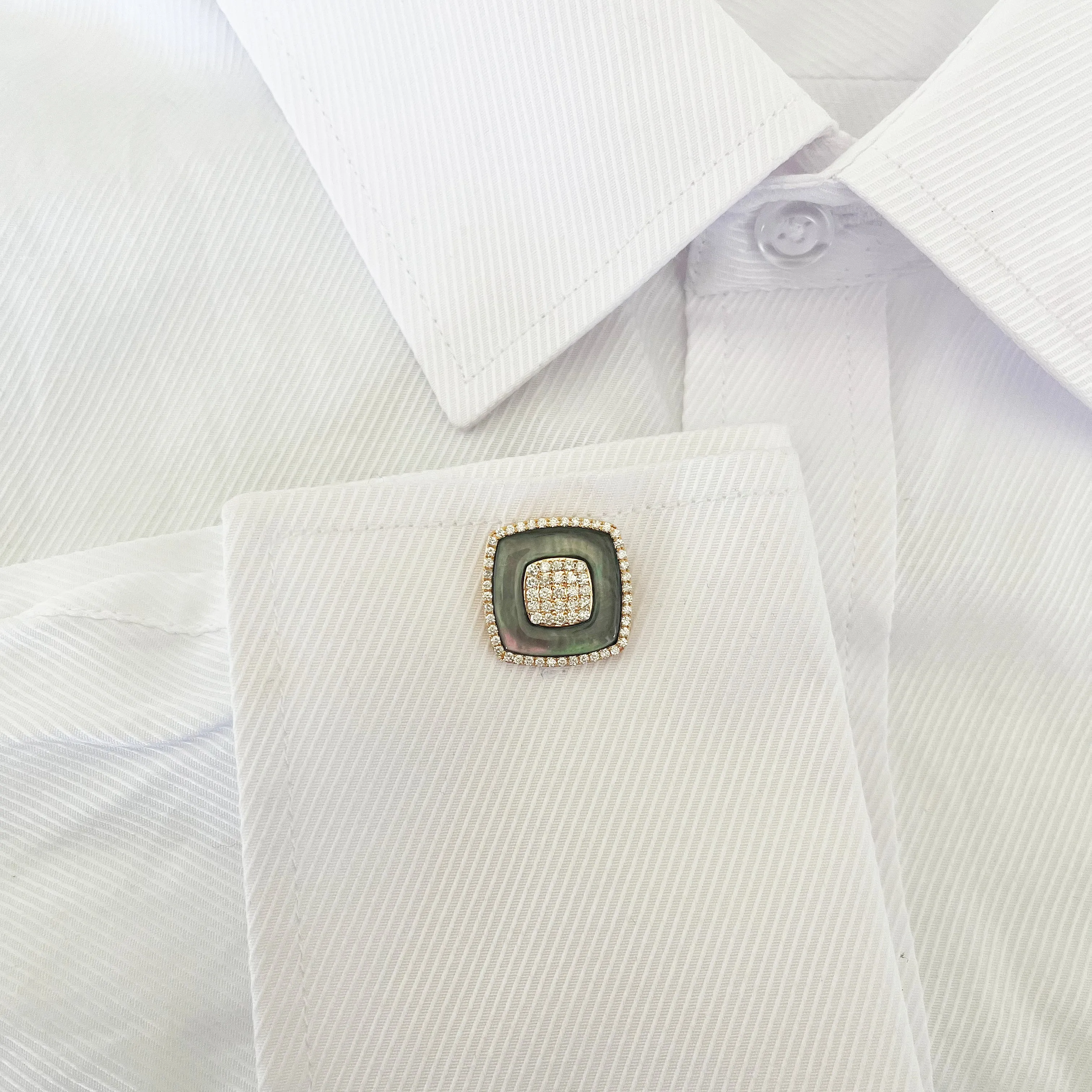 14K GOLD DIAMOND BLACK MOTHER OF PEARL SOLOMON CUFFLINKS