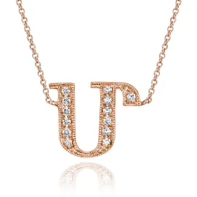 14K Rose Gold Armenian Initial Diamond Necklace
