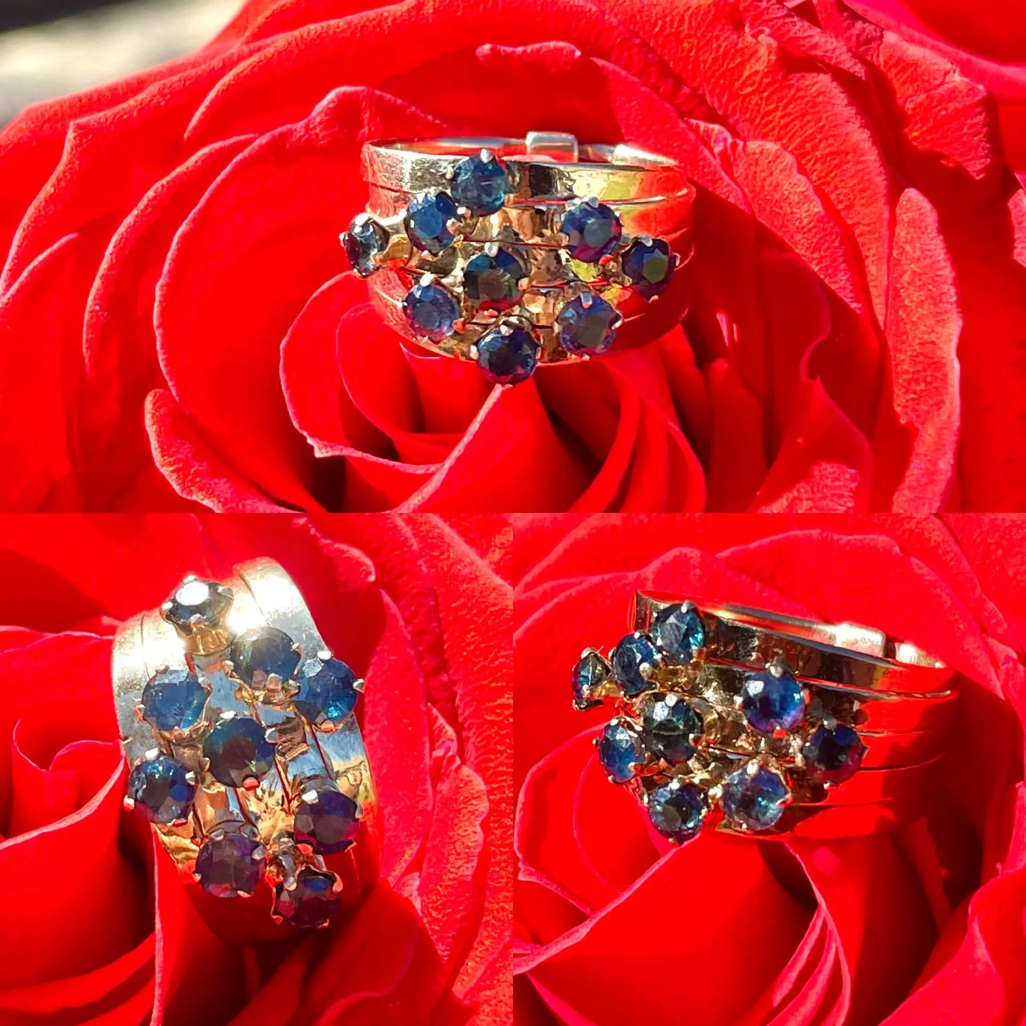 14K Yellow Gold Antique 9 Sapphire Stone Harem 5 Band Stacking Ring 4.7g Size 7