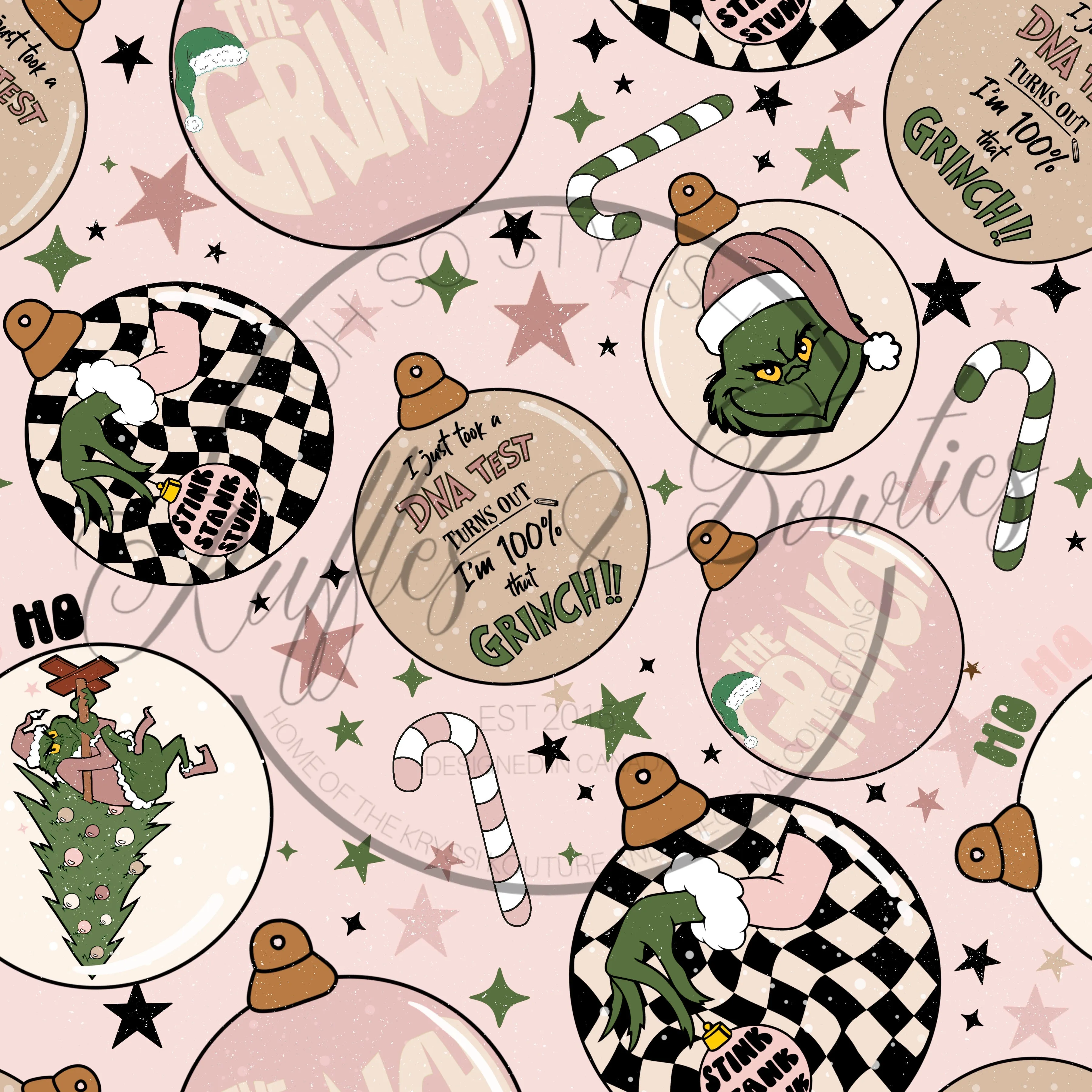 $16.00 EA - 2-3 X 1, 3-4 X 1, 4-5 X 1, 5-6 X 1, 6-7 X 1 - Christmas Girl Fun Character Dress - Pink Check Grinch Balls
