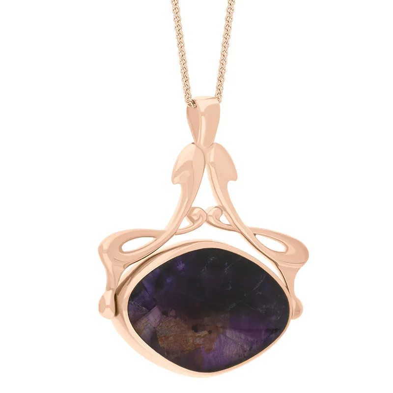 18ct Rose Gold Whitby Jet Blue John Bell Diamond Swivel Fob Necklace