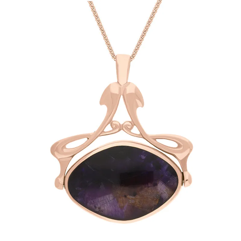 18ct Rose Gold Whitby Jet Blue John Bell Diamond Swivel Fob Necklace