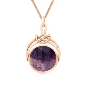 18ct Rose Gold Whitby Jet Blue John Round Swivel Fob Necklace