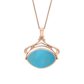 18ct Rose Gold Whitby Jet Turquoise Marquise Swivel Fob Necklace