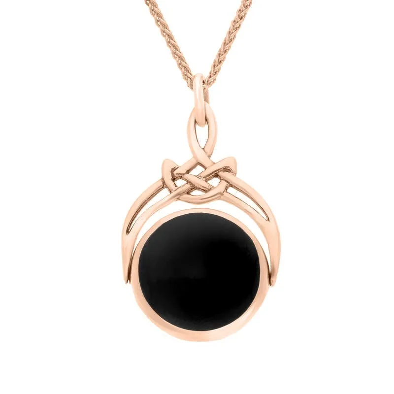 18ct Rose Gold Whitby Jet Turquoise Round Swivel Fob Necklace