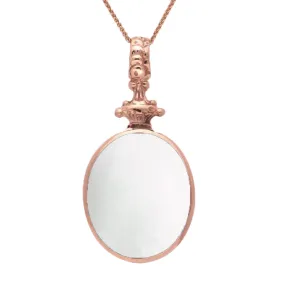 18ct Rose Gold Whitby Jet White Mother Of Pearl Double Sided Oval Fob Necklace