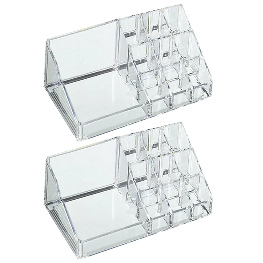 2 Clear Acrylic 10 Compartment Nail Polish Holder Organizer Makeup Oils Storage