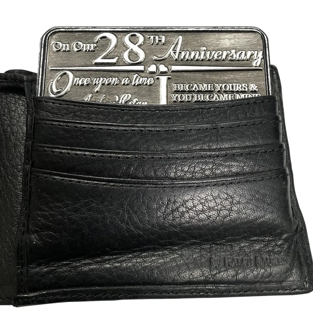 28th Twenty Eighth Anniversary Sentimental Metal Wallet or Purse Keepsake Card Gift - Cute Gift Set From Husband Wife Boyfriend Girlfriend Partner