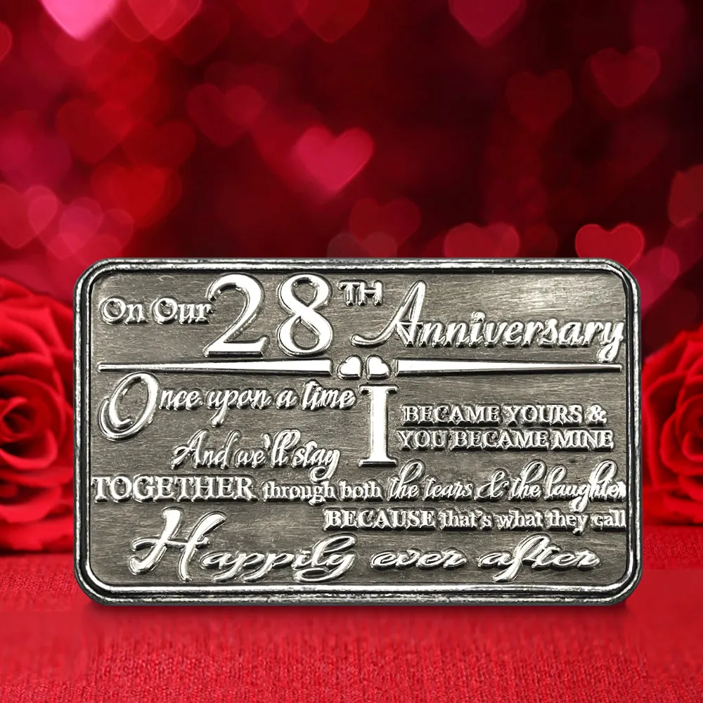 28th Twenty Eighth Anniversary Sentimental Metal Wallet or Purse Keepsake Card Gift - Cute Gift Set From Husband Wife Boyfriend Girlfriend Partner