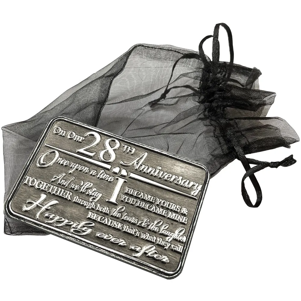 28th Twenty Eighth Anniversary Sentimental Metal Wallet or Purse Keepsake Card Gift - Cute Gift Set From Husband Wife Boyfriend Girlfriend Partner
