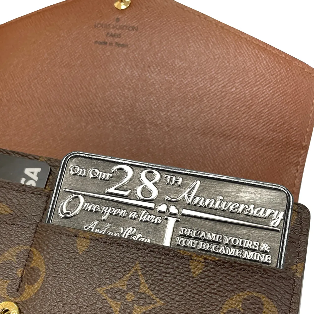 28th Twenty Eighth Anniversary Sentimental Metal Wallet or Purse Keepsake Card Gift - Cute Gift Set From Husband Wife Boyfriend Girlfriend Partner