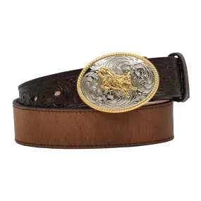 3D Belt Children's Leather Floral Dark Brown Belt D4202