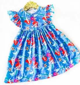 $5.00 EA - 6-7 X 2 - Girls Fun Character Dresses - Blue Mermaid