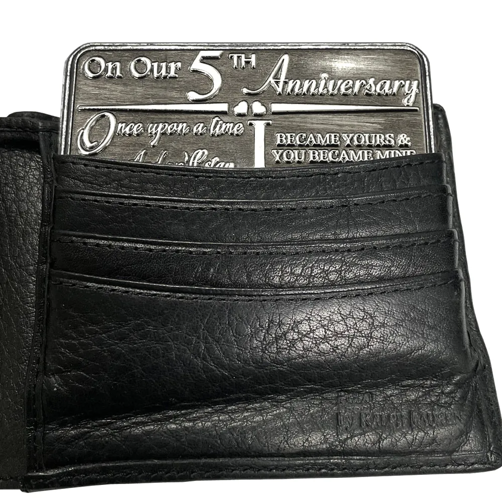 5th Fifth Anniversary Sentimental Metal Wallet or Purse Keepsake Card Gift - Cute Gift Set From Husband Wife Boyfriend Girlfriend Partner