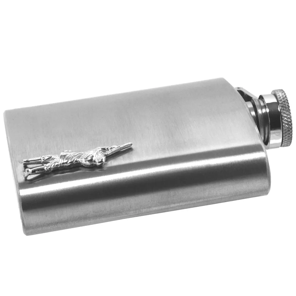 6oz Stainless Steel Hip Flask With Pewter Shooting Emblem