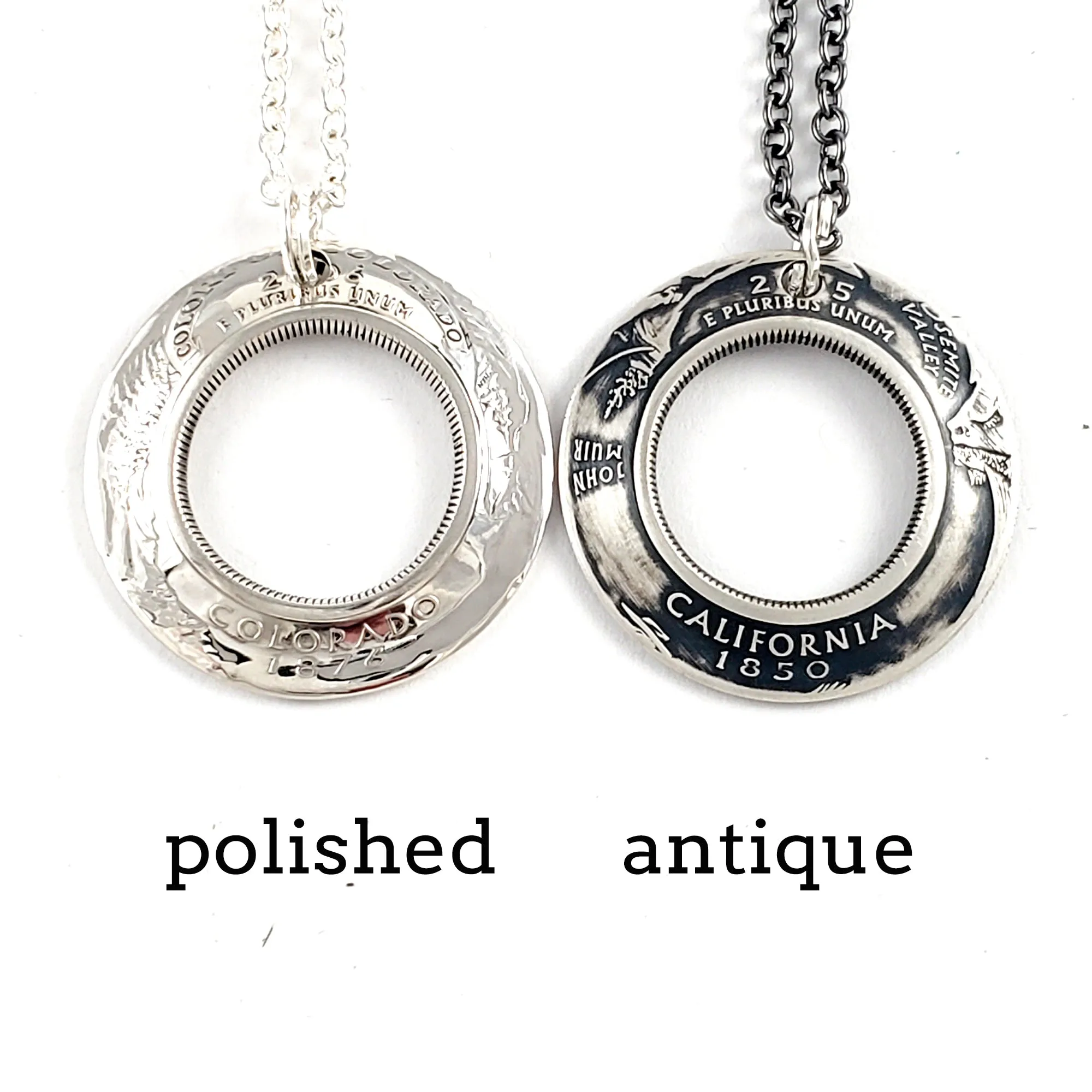 90% Silver State Quarter Inside Out Coin Necklace