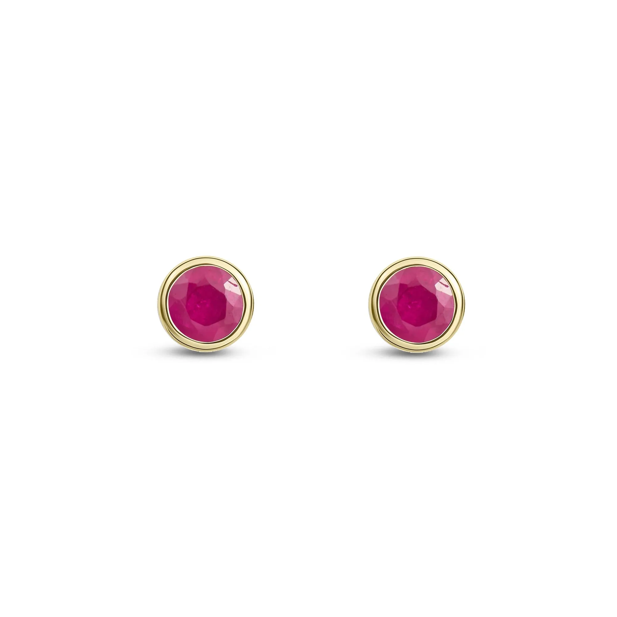 9ct Yellow Gold 3mm Ruby Rubover Stud Earrings