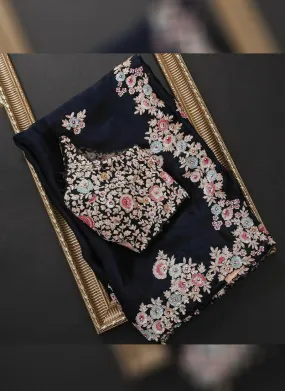 Adorable Black Stone and Reshma Work Saree
