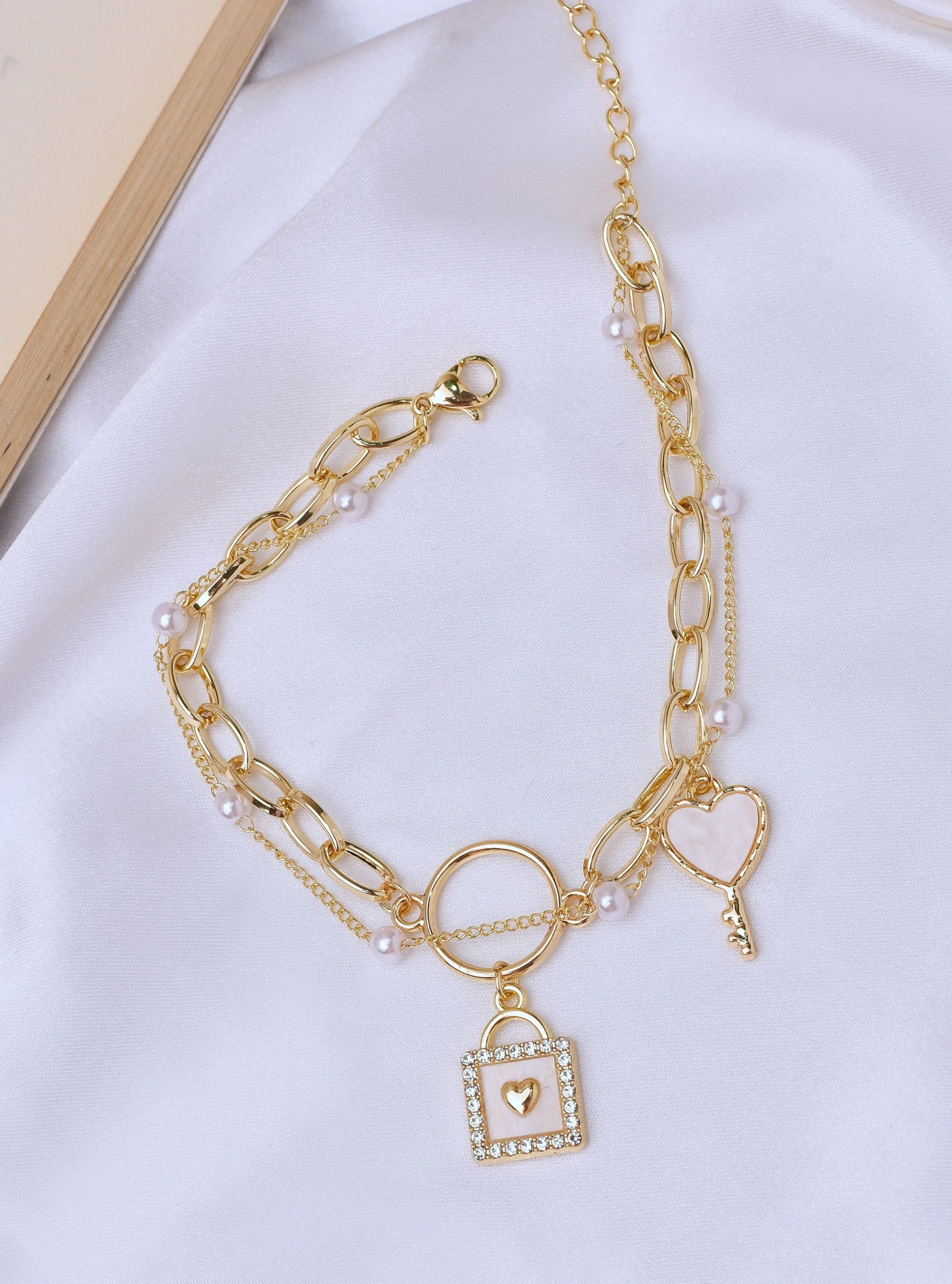 Charming Layered Lock & Key Bracelet - Adorable Double Strand Design