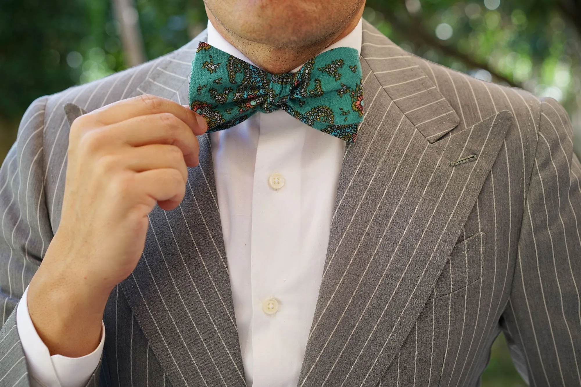 Amer Fort Teal Paisley Self Bow Tie
