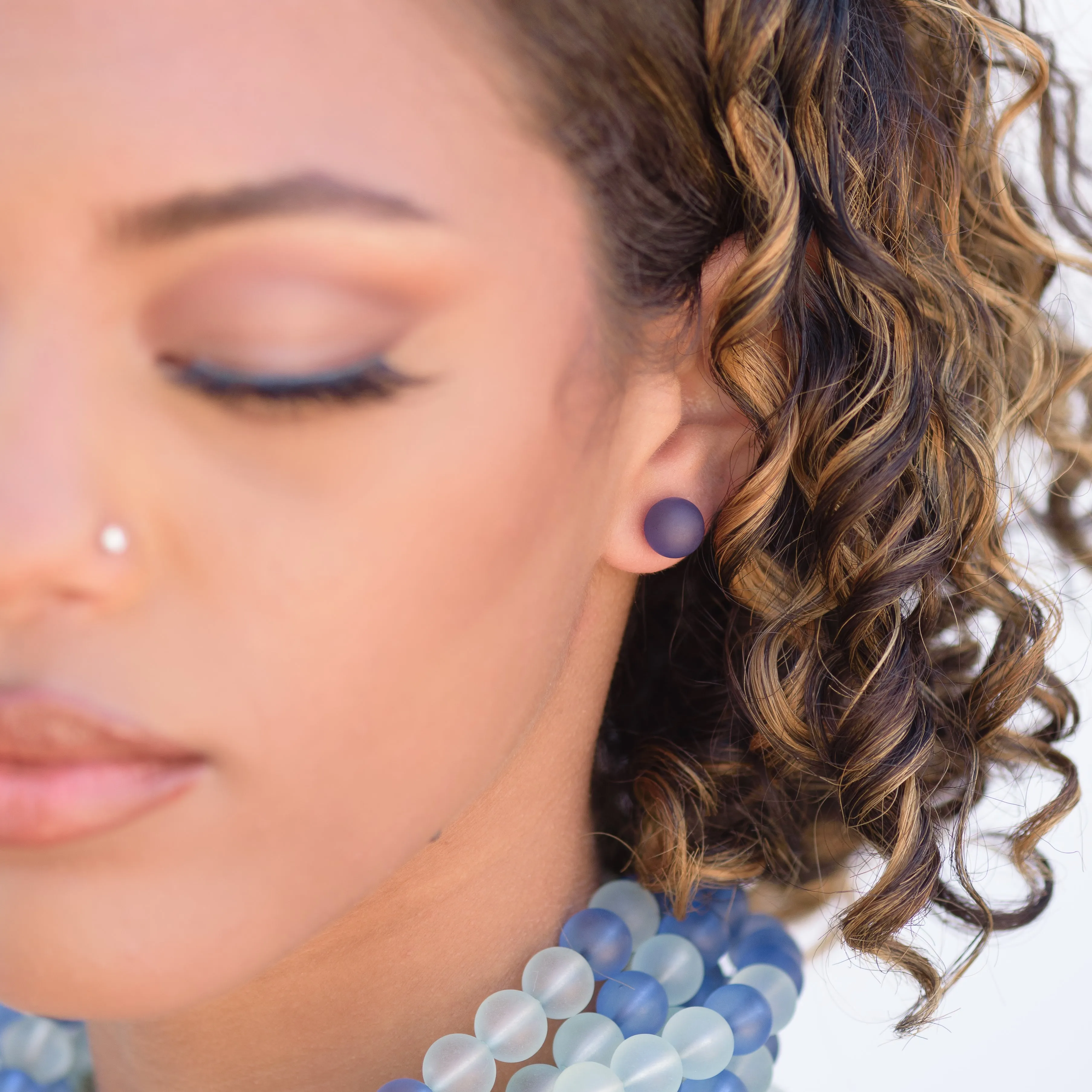 Amethyst Petite Frosted Lucite Ball Stud Earrings