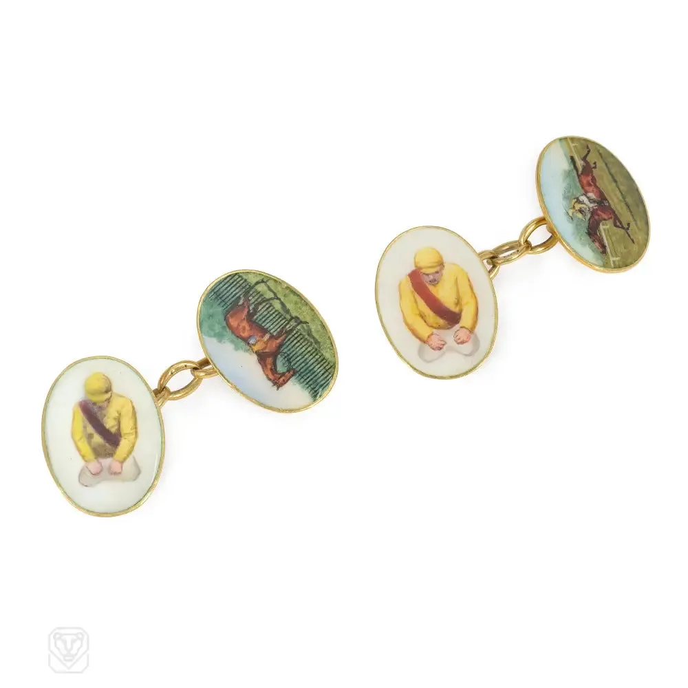 Antique enamel and gold sporting cufflinks