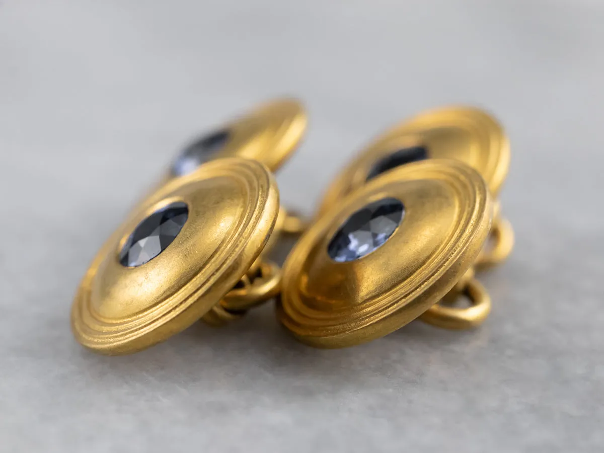 Antique Synthetic Sapphire 18K Gold Cufflinks