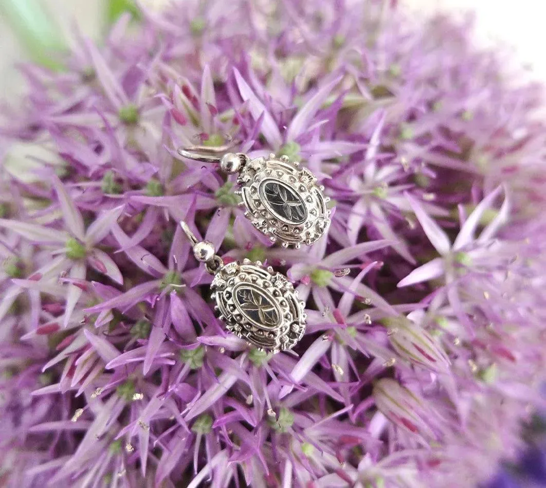 Antique Victorian Silver Thistle Locket Brooch and Earring Set