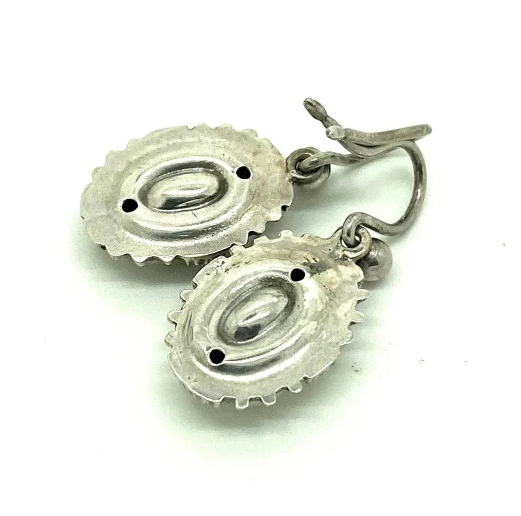 Antique Victorian Silver Thistle Locket Brooch and Earring Set