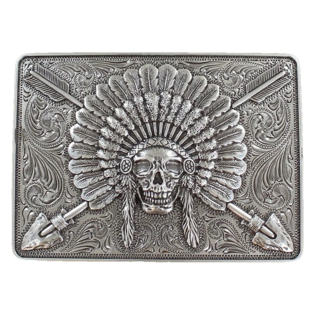 Ariat Indian Chief Skull Rectangle Silver Belt Buckle A37009