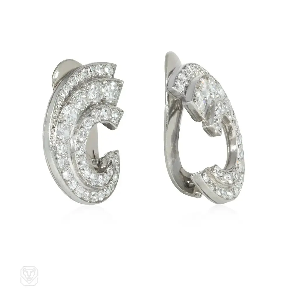 Art Deco platinum and diamond scroll earrings