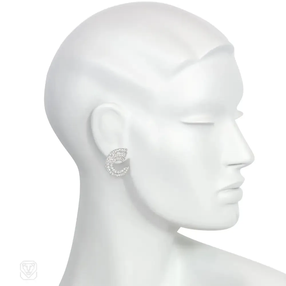 Art Deco platinum and diamond scroll earrings