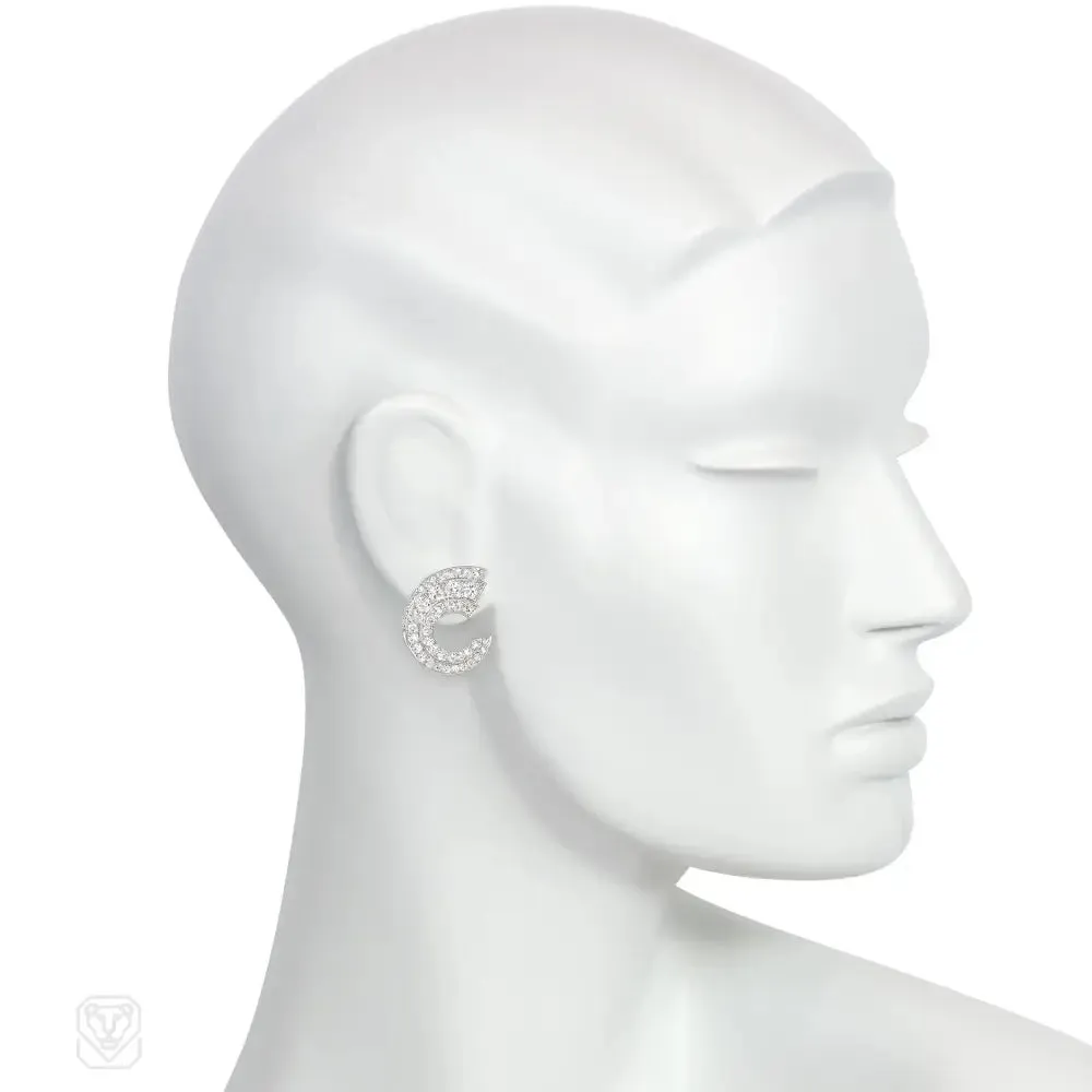 Art Deco platinum and diamond scroll earrings