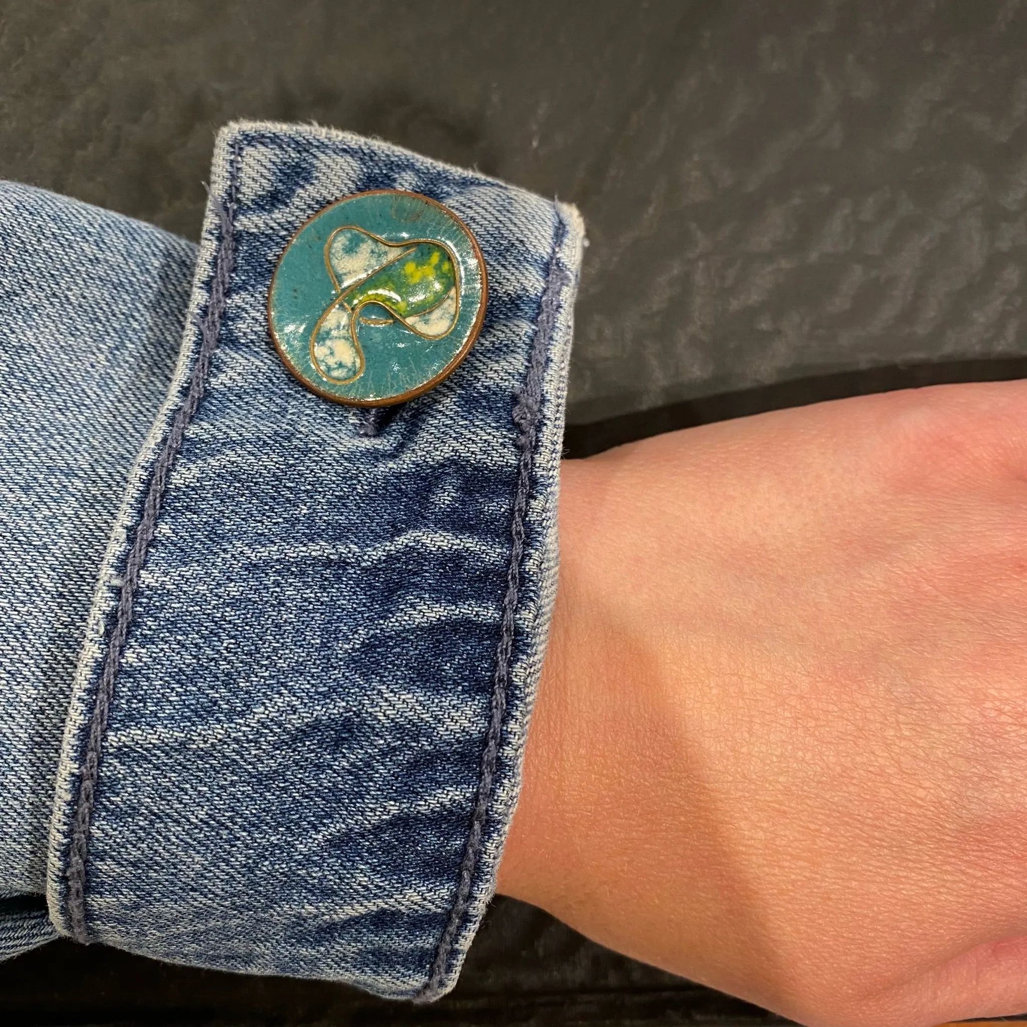 Artisan Aquatic Motif Enamel on Copper Cufflinks