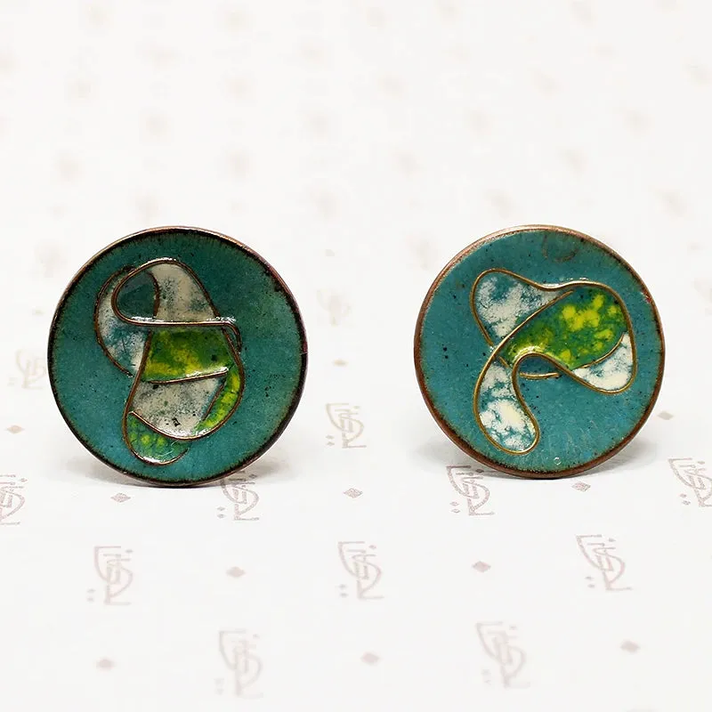 Artisan Aquatic Motif Enamel on Copper Cufflinks