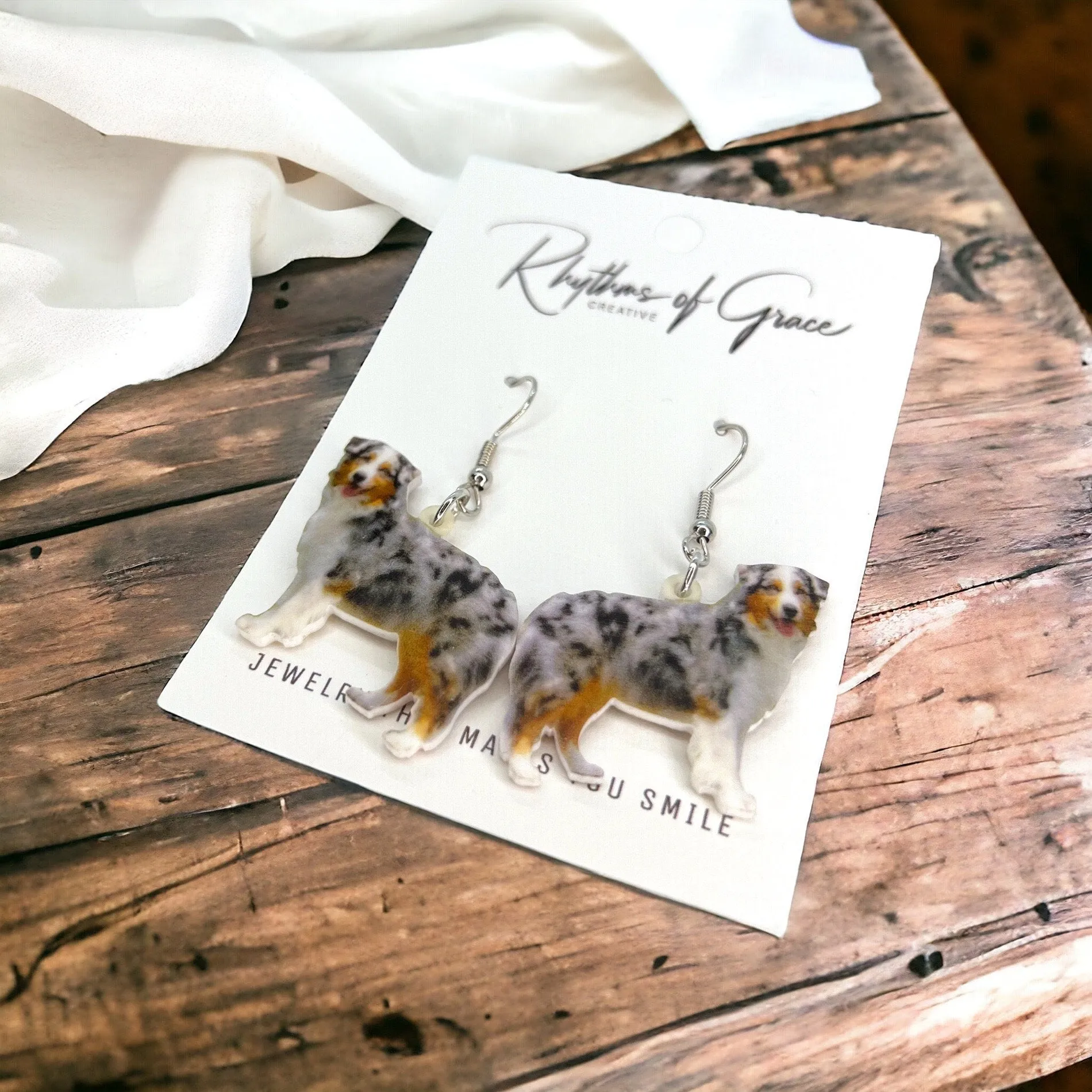 Australian Shepherd Earrings - Australian Shepherd, Dog Earrings, Dog Jewelry, Dog Mom, Merle Red Aussie, Dog Accessories, Cattle Dog