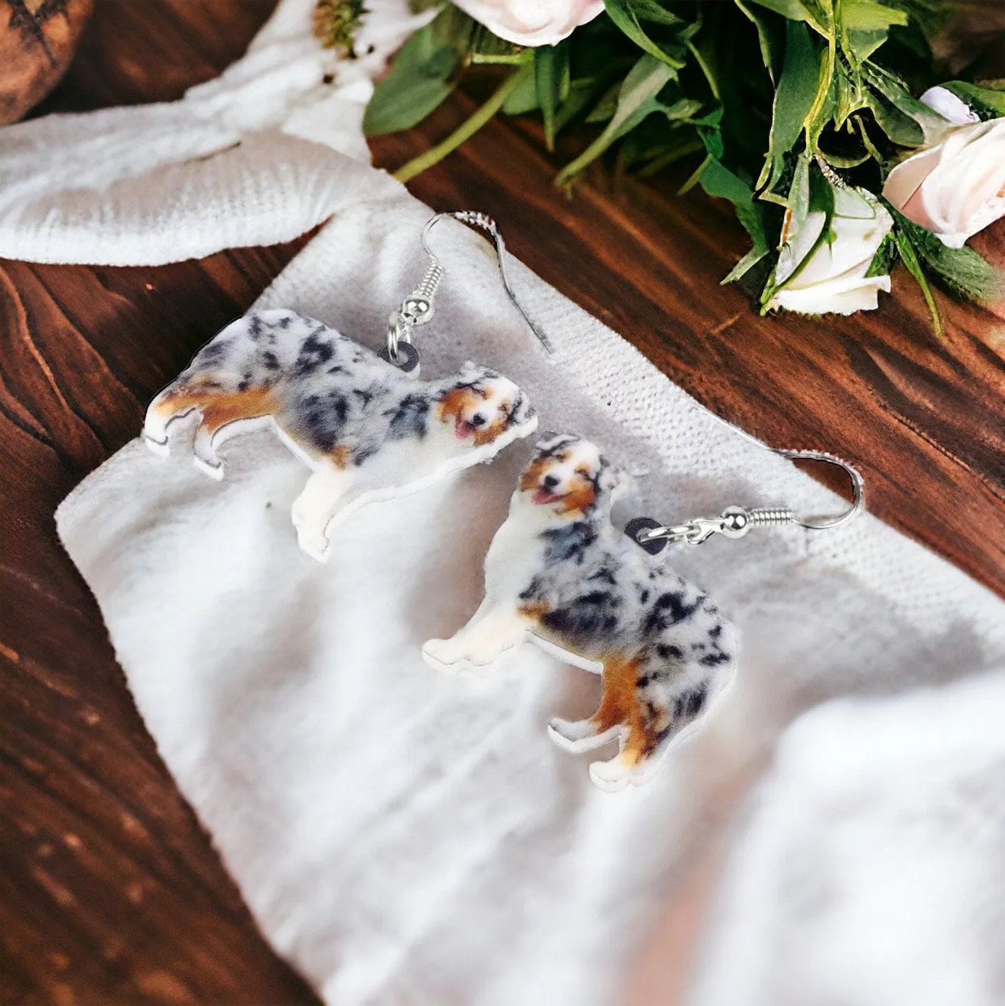Australian Shepherd Earrings - Australian Shepherd, Dog Earrings, Dog Jewelry, Dog Mom, Merle Red Aussie, Dog Accessories, Cattle Dog