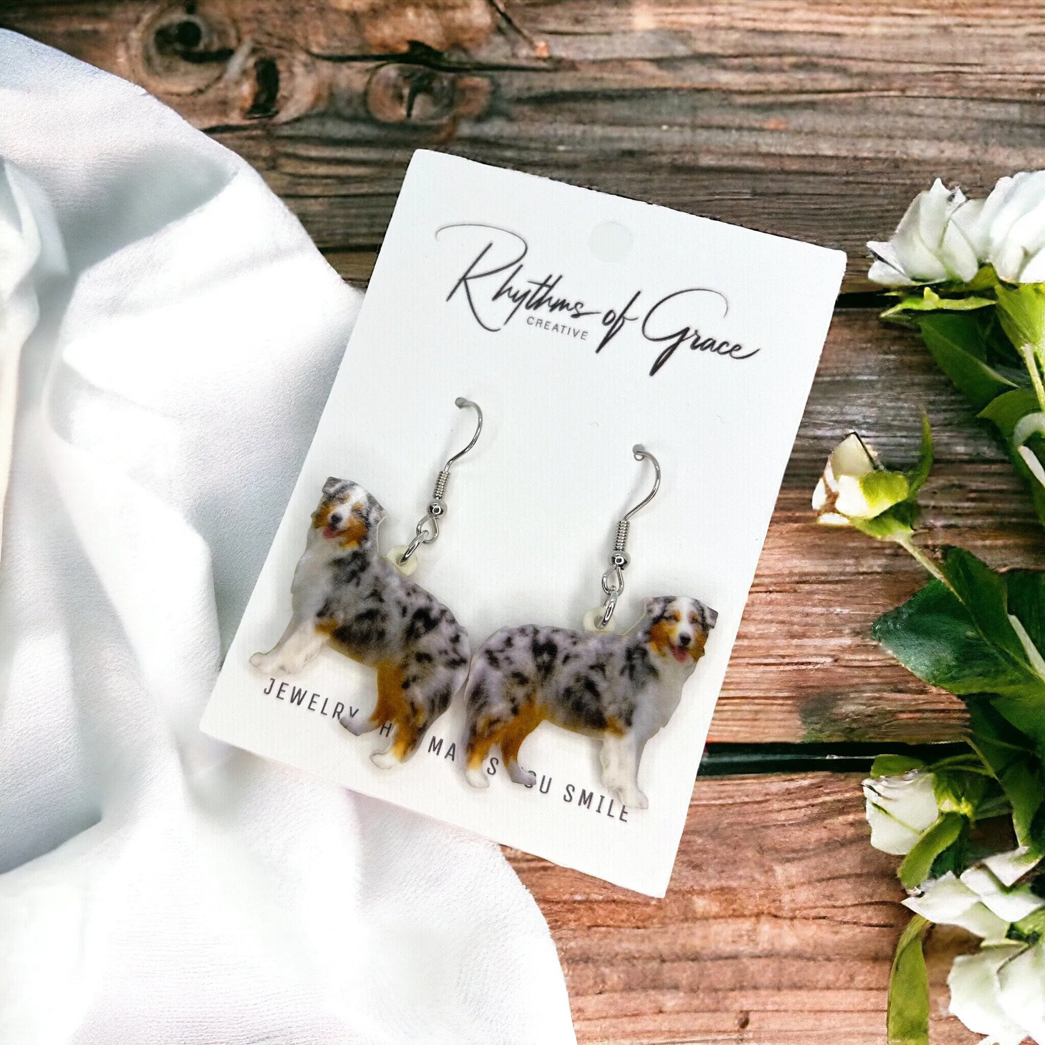 Australian Shepherd Earrings - Australian Shepherd, Dog Earrings, Dog Jewelry, Dog Mom, Merle Red Aussie, Dog Accessories, Cattle Dog