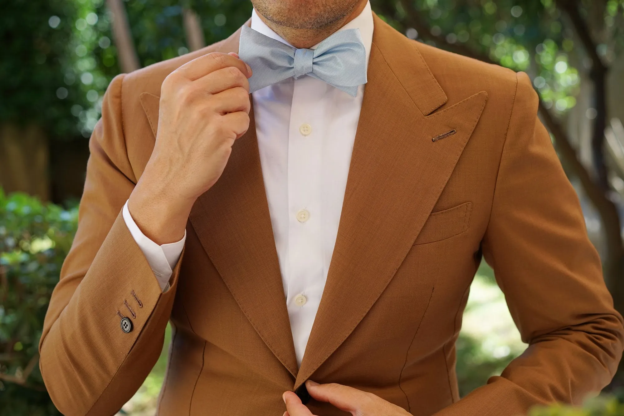 Baby Blue Herringbone Chevron Self Bow Tie