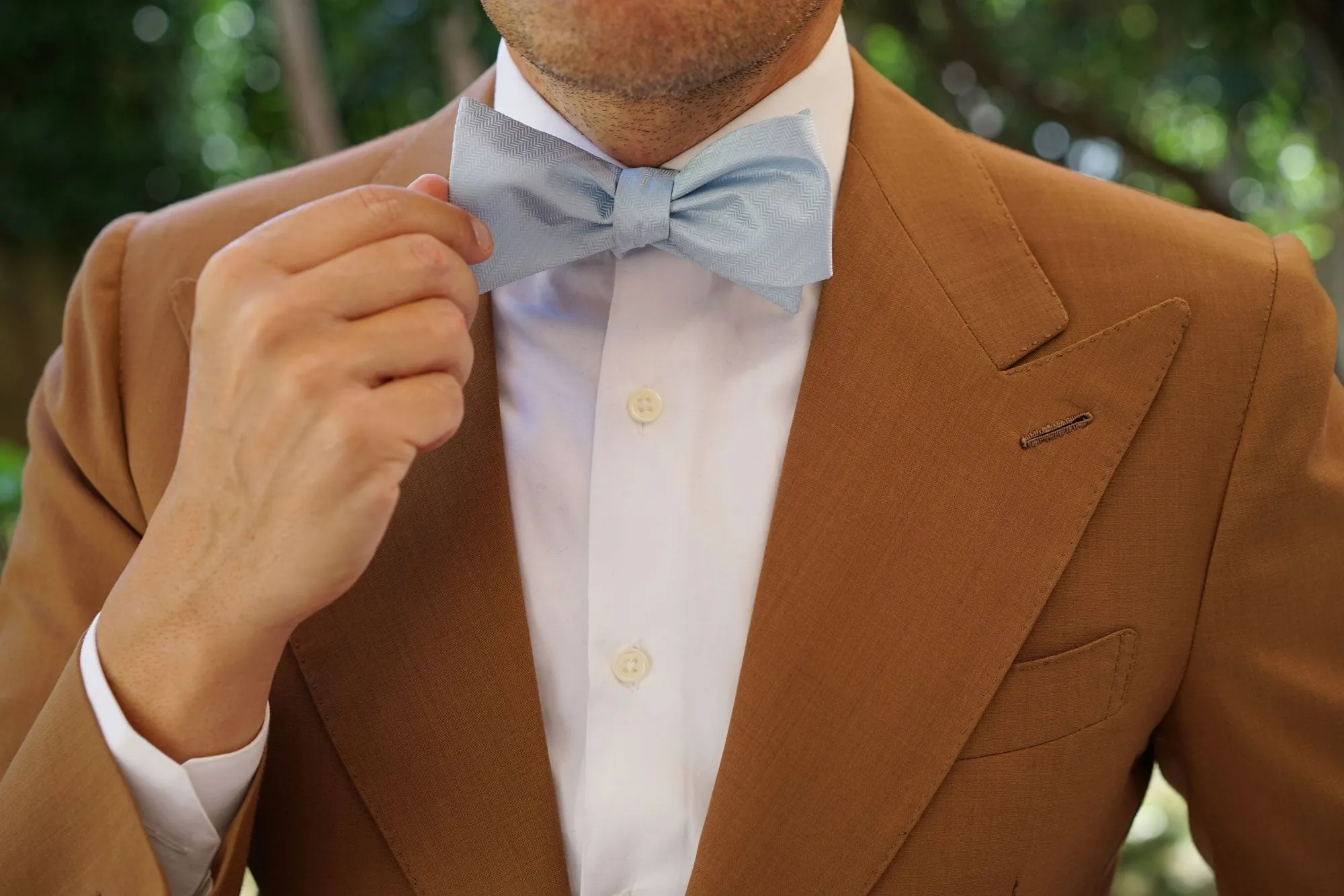 Baby Blue Herringbone Chevron Self Bow Tie