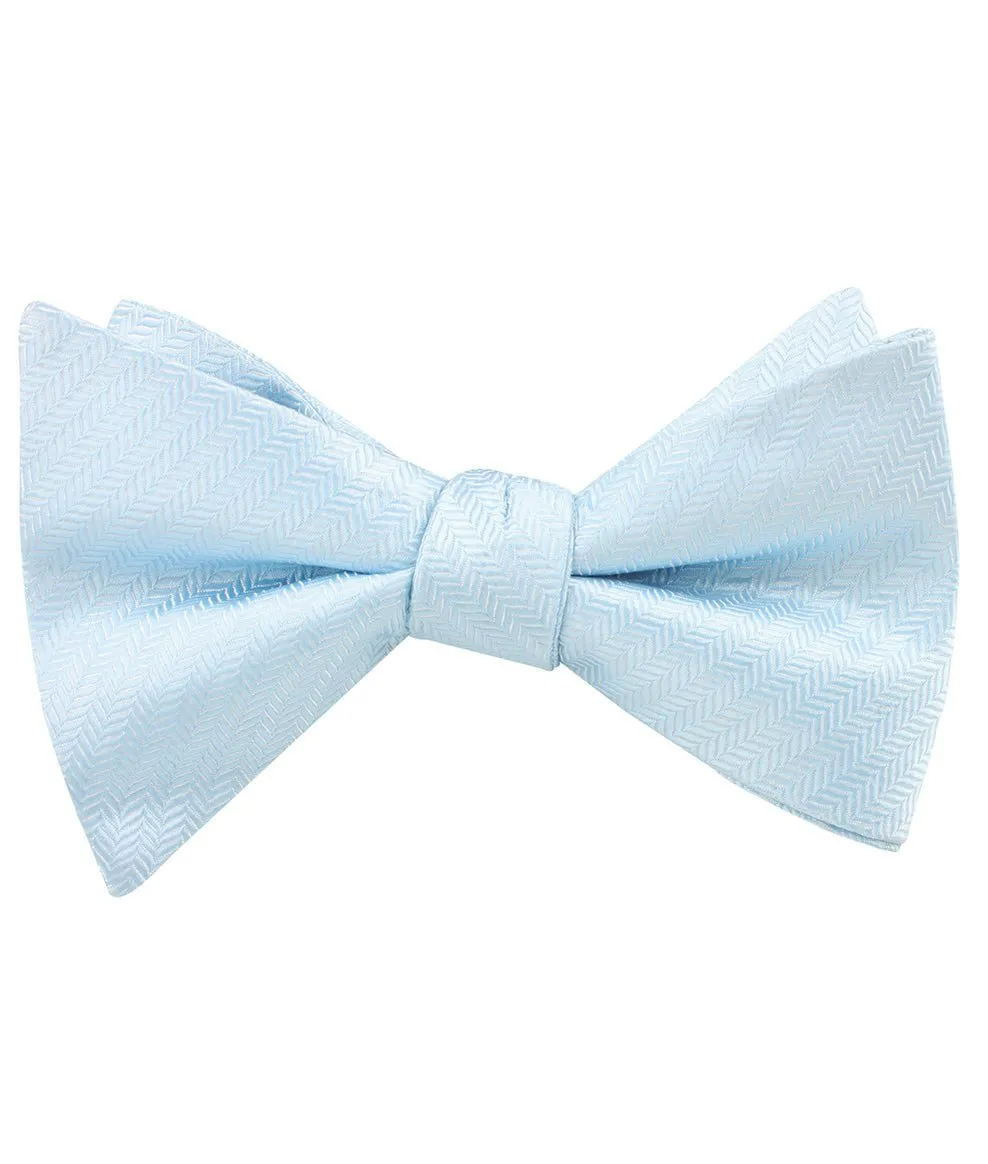 Baby Blue Herringbone Chevron Self Bow Tie