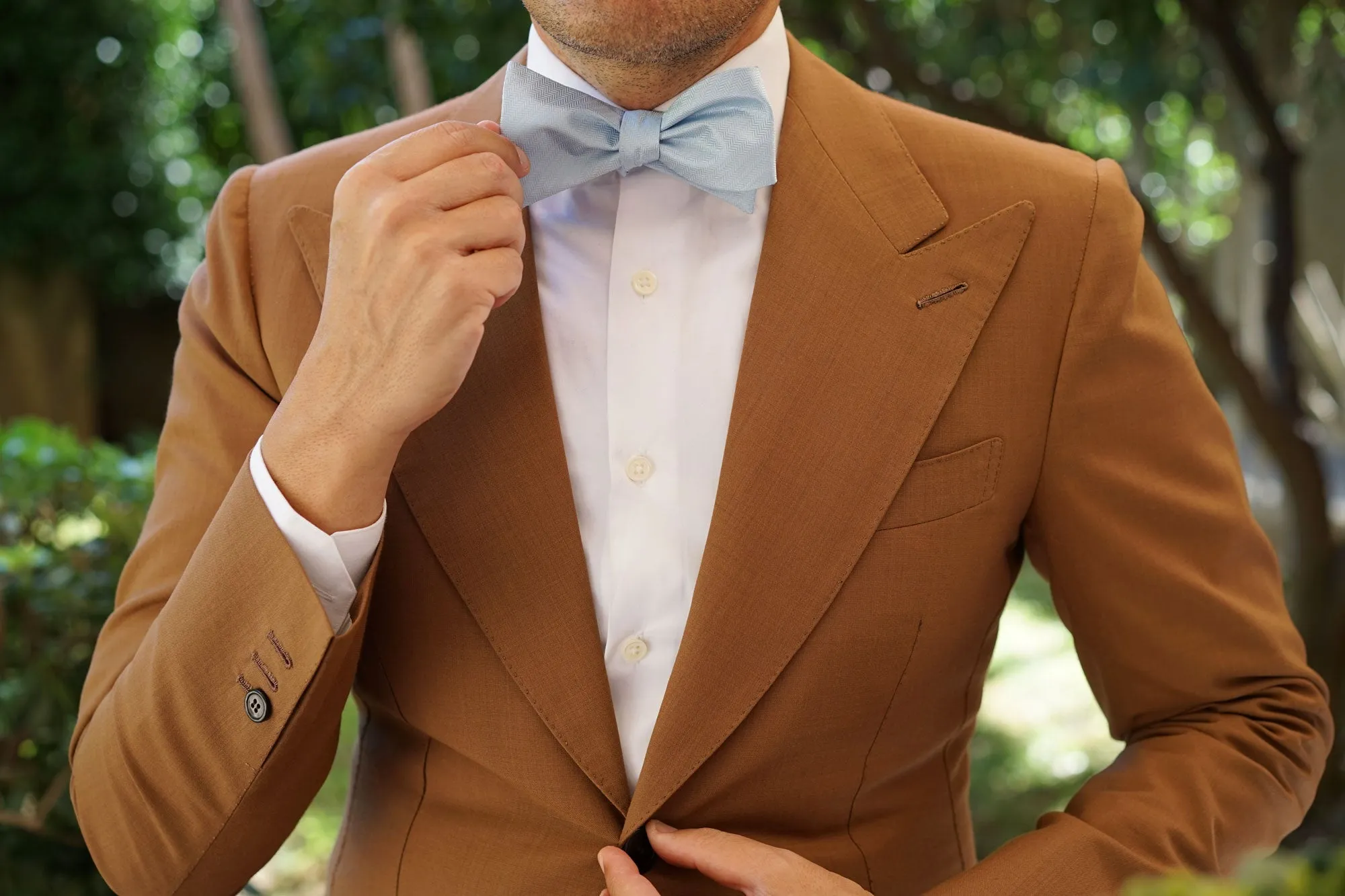 Baby Blue Herringbone Chevron Self Bow Tie