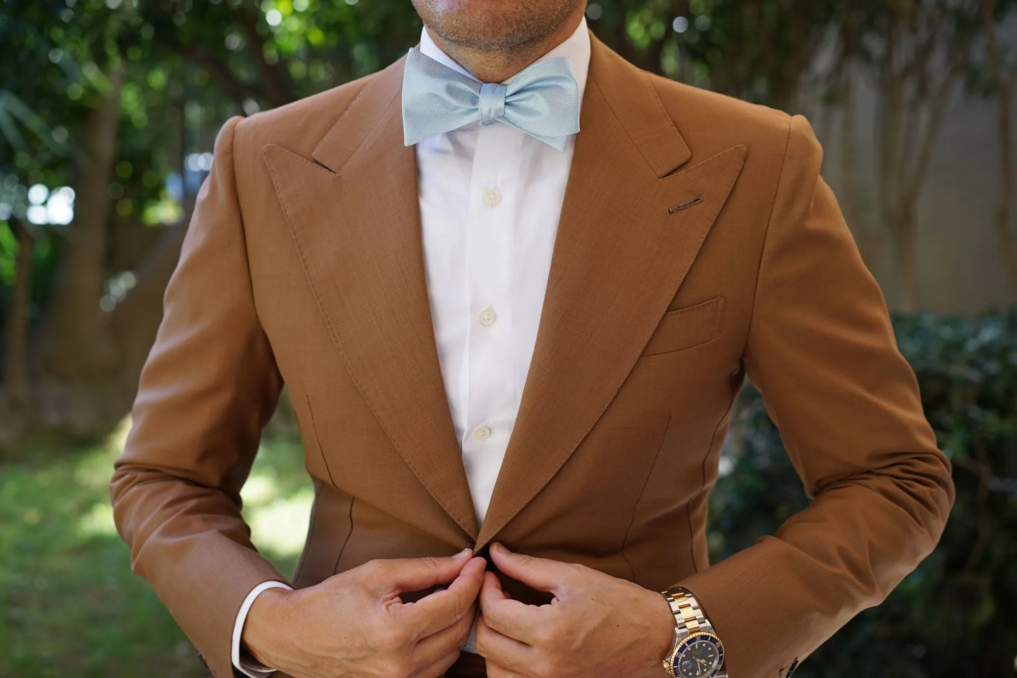Baby Blue Herringbone Chevron Self Bow Tie