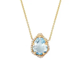 Baby Queen Water Drop Aquamarine Necklace with Full Pavé Diamond Halo